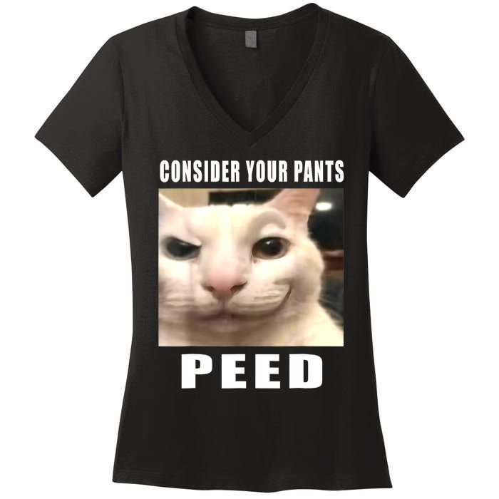 Consider Your Pants Peed Silly Cat Meme Women's V-Neck T-Shirt