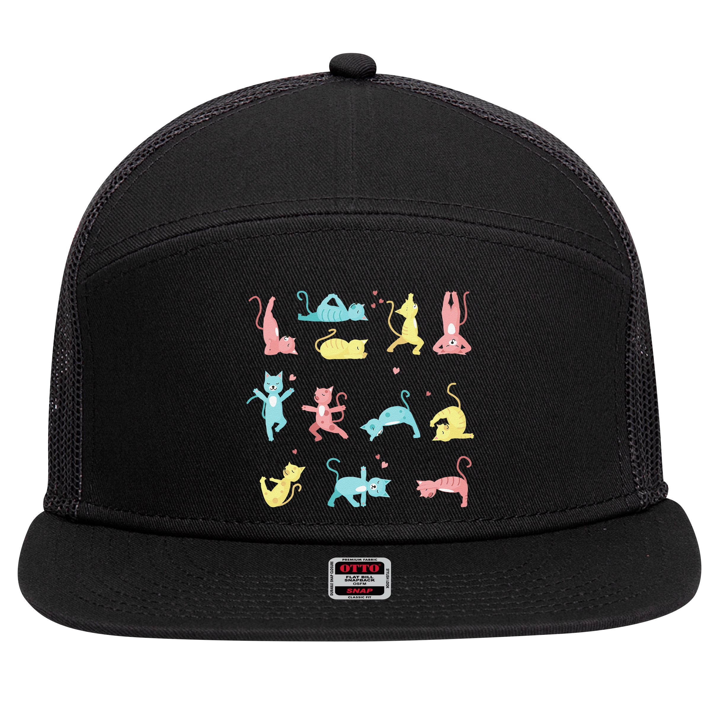 Cat Yoga Pose Kitty Humor Funny Cat Yogi Workout Themed 7 Panel Mesh Trucker Snapback Hat