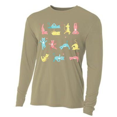 Cat Yoga Pose Kitty Humor Funny Cat Yogi Workout Themed Cooling Performance Long Sleeve Crew