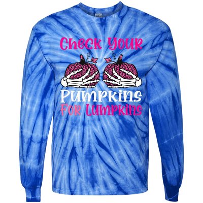 Check Your Pumpkins Breast Cancer Awareness Halloween Tie-Dye Long Sleeve Shirt