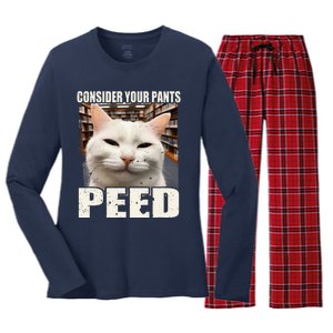 Consider Your Pants Peed Silly Cats Meme Humorous Saying Women's Long Sleeve Flannel Pajama Set 