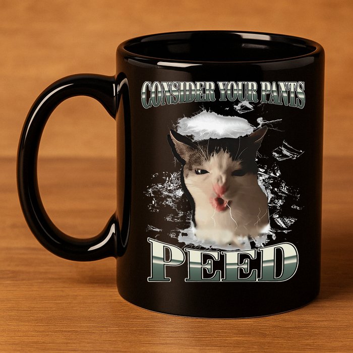 Consider Your Pants Peed Funny Freak Cat Meme Humor Saying 11oz C Handle Ceramic Mug