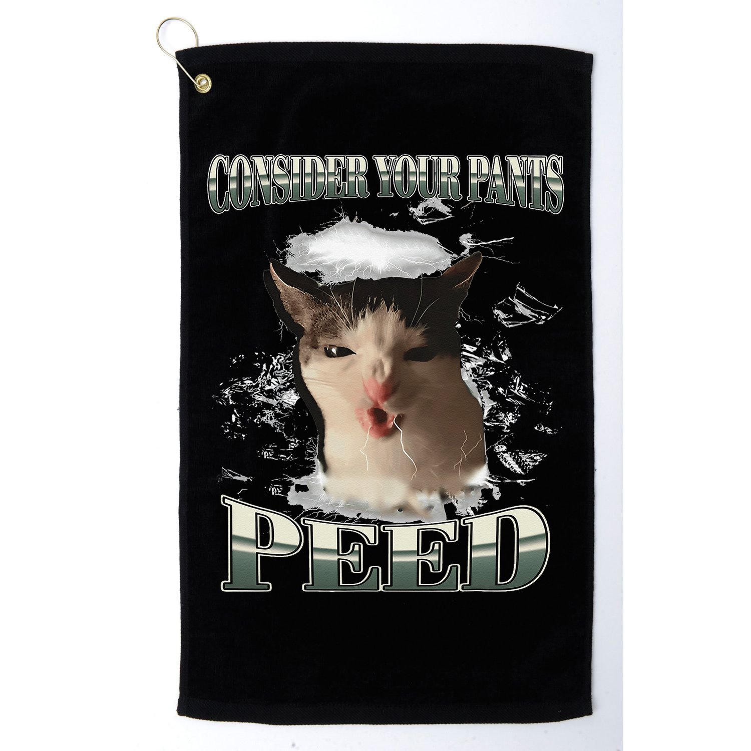 Consider Your Pants Peed Funny Freak Cat Meme Humor Saying Golf Towel