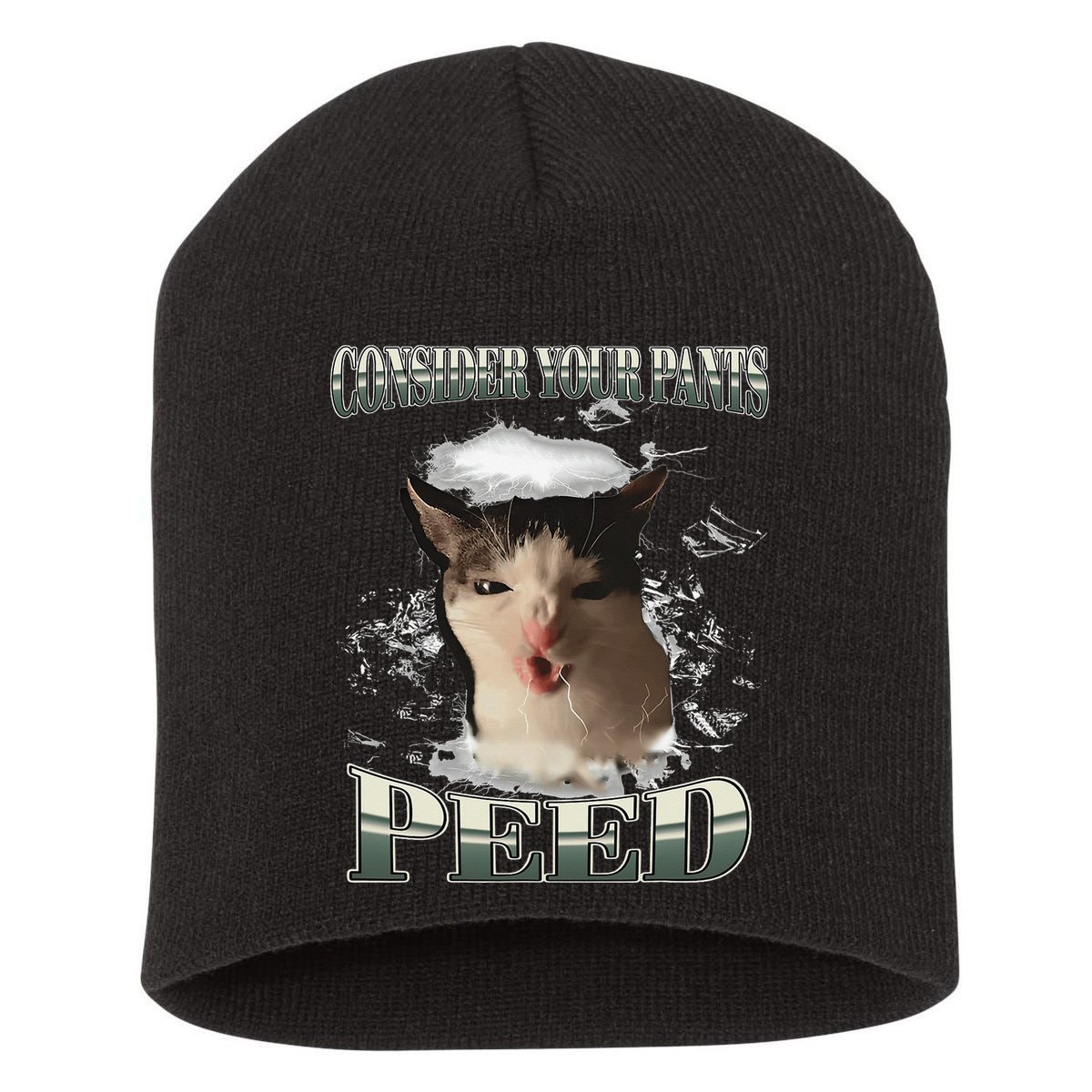Consider Your Pants Peed Funny Freak Cat Meme Humor Saying Short Acrylic Beanie