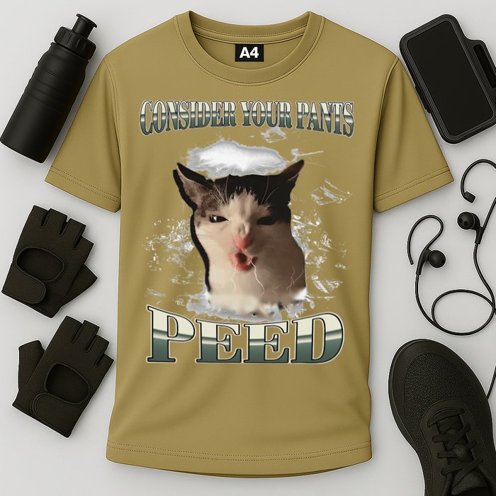 Consider Your Pants Peed Funny Freak Cat Meme Humor Saying Performance Shirt