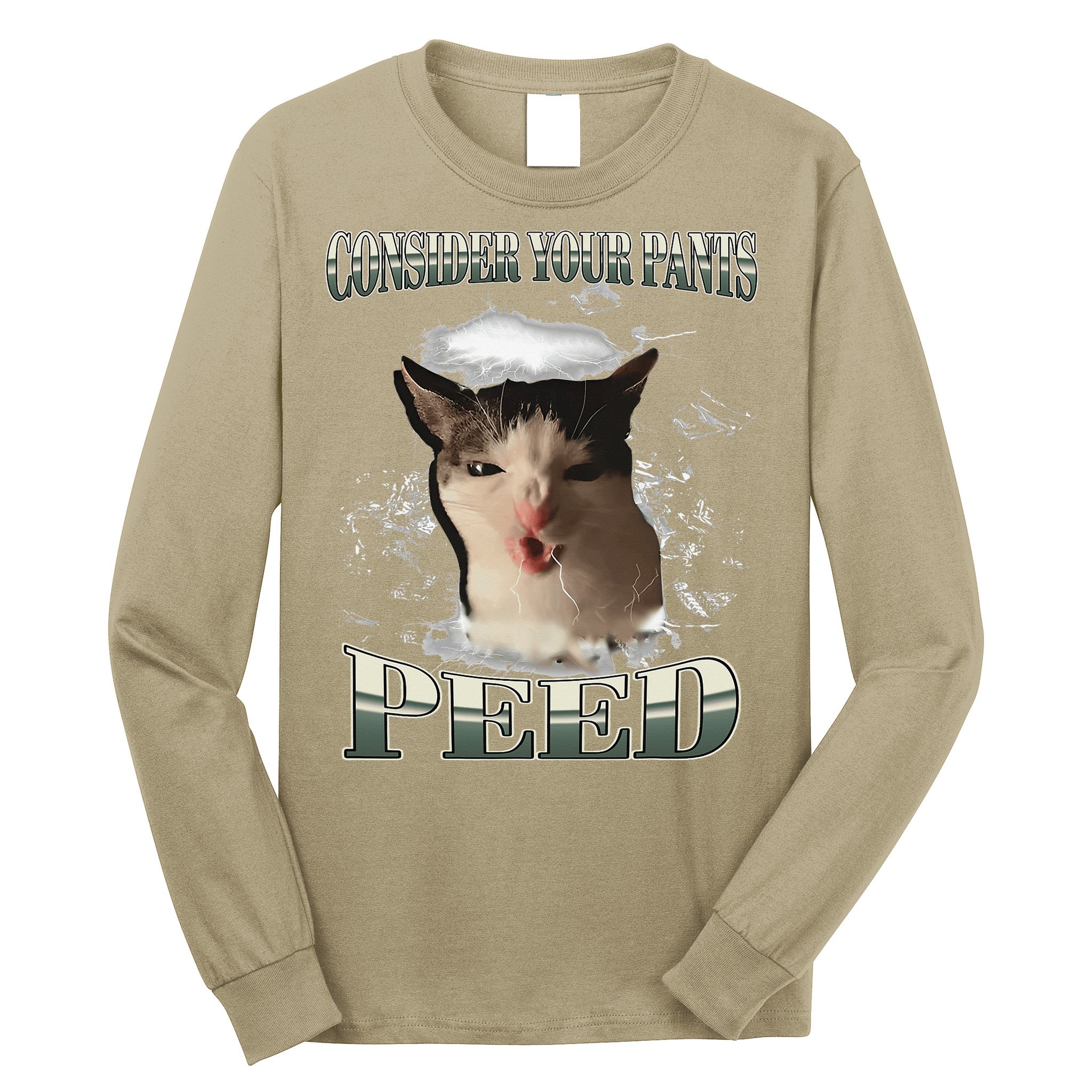 Consider Your Pants Peed Funny Freak Cat Meme Humor Saying Long Sleeve Shirt