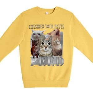 Consider Your Pants Peed Funny Weird Silly Cat Meme Premium Crewneck Sweatshirt