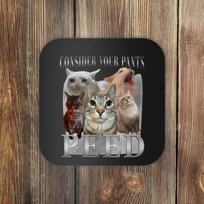 Consider Your Pants Peed Funny Weird Silly Cat Meme Coaster