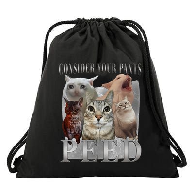 Consider Your Pants Peed Funny Weird Silly Cat Meme Drawstring Bag