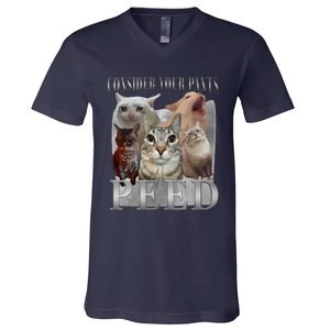 Consider Your Pants Peed Funny Weird Silly Cat Meme V-Neck T-Shirt