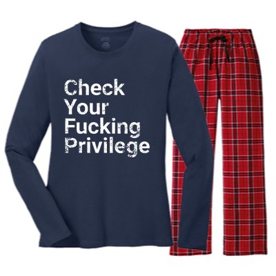 Check Your Privilege And Civil Rights Social Justice Women's Long Sleeve Flannel Pajama Set 