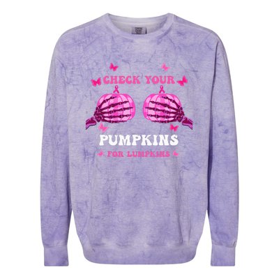 Check Your Pumpkins Breast Cancer Awareness Halloween Colorblast Crewneck Sweatshirt