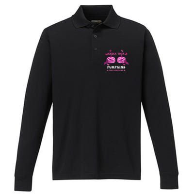 Check Your Pumpkins Breast Cancer Awareness Halloween Performance Long Sleeve Polo