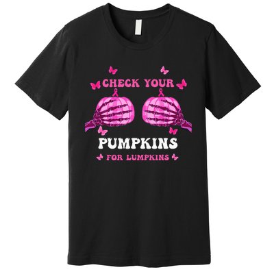 Check Your Pumpkins Breast Cancer Awareness Halloween Premium T-Shirt