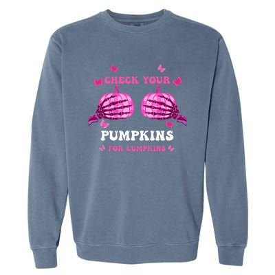 Check Your Pumpkins Breast Cancer Awareness Halloween Garment-Dyed Sweatshirt