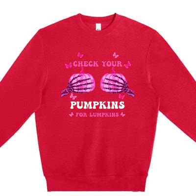 Check Your Pumpkins Breast Cancer Awareness Halloween Premium Crewneck Sweatshirt