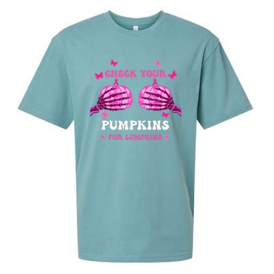 Check Your Pumpkins Breast Cancer Awareness Halloween Sueded Cloud Jersey T-Shirt