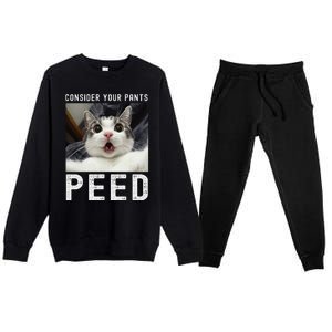 Consider Your Pants Peed Silly Cat Meme Premium Crewneck Sweatsuit Set