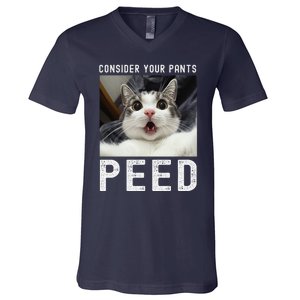 Consider Your Pants Peed Silly Cat Meme V-Neck T-Shirt