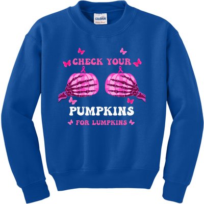 Check Your Pumpkins Breast Cancer Awareness Halloween Kids Sweatshirt