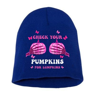 Check Your Pumpkins Breast Cancer Awareness Halloween Short Acrylic Beanie