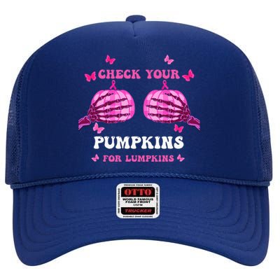 Check Your Pumpkins Breast Cancer Awareness Halloween High Crown Mesh Back Trucker Hat