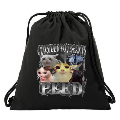 Consider Your Pants Peed Meme Silly Cat Go Hard Cat Lover Drawstring Bag