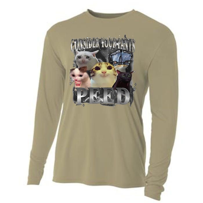 Consider Your Pants Peed Meme Silly Cat Go Hard Cat Lover Cooling Performance Long Sleeve Crew