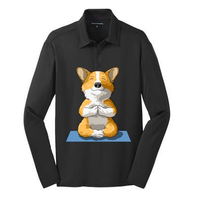 Corgi Yoga Pose Dog Pembroke Welsh Corgi Lovers Owners Gift Silk Touch Performance Long Sleeve Polo