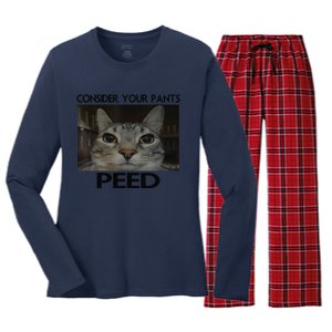 Consider Your Pants Peed Cat Funny Silly Cat Meme Women's Long Sleeve Flannel Pajama Set 