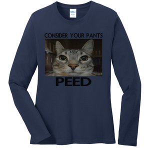 Consider Your Pants Peed Cat Funny Silly Cat Meme Ladies Long Sleeve Shirt