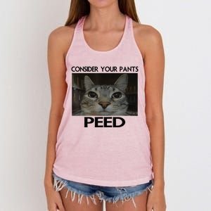 Consider Your Pants Peed Cat Funny Silly Cat Meme Women's Knotted Racerback Tank