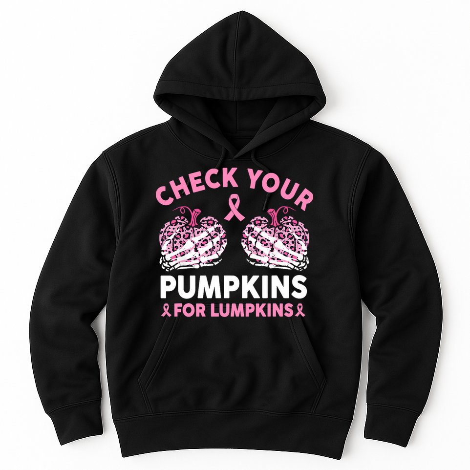 Check Your Pumpkins Breast Cancer Awareness Halloween Women Hoodie