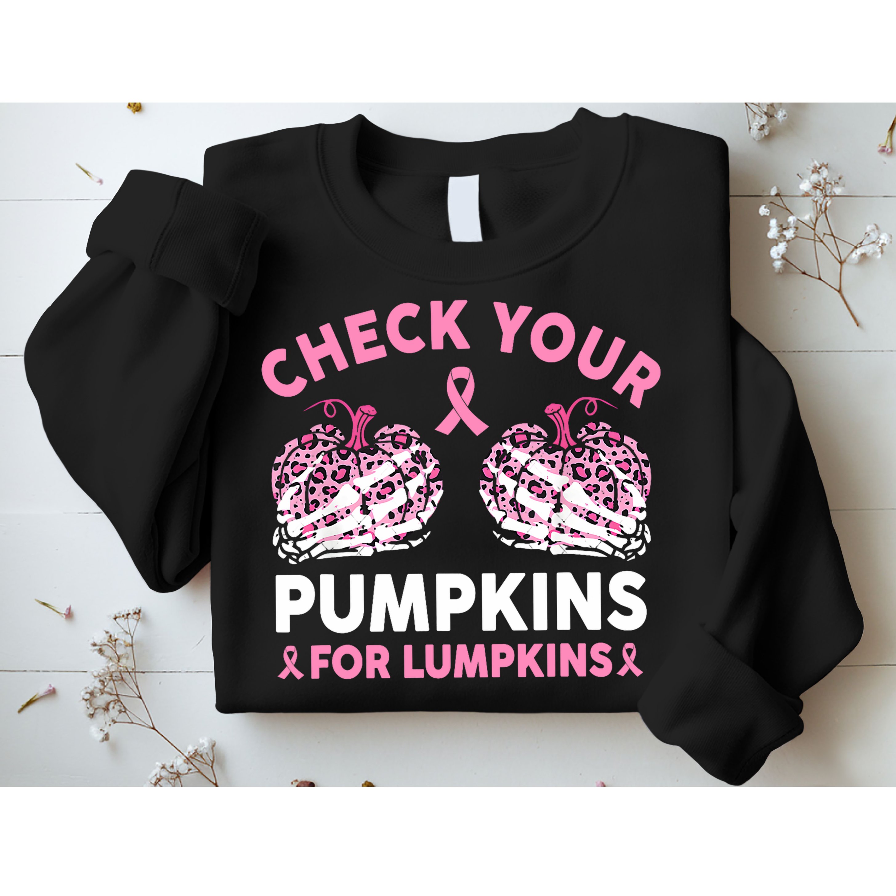 Check Your Pumpkins Breast Cancer Awareness Halloween Women Sweatshirt