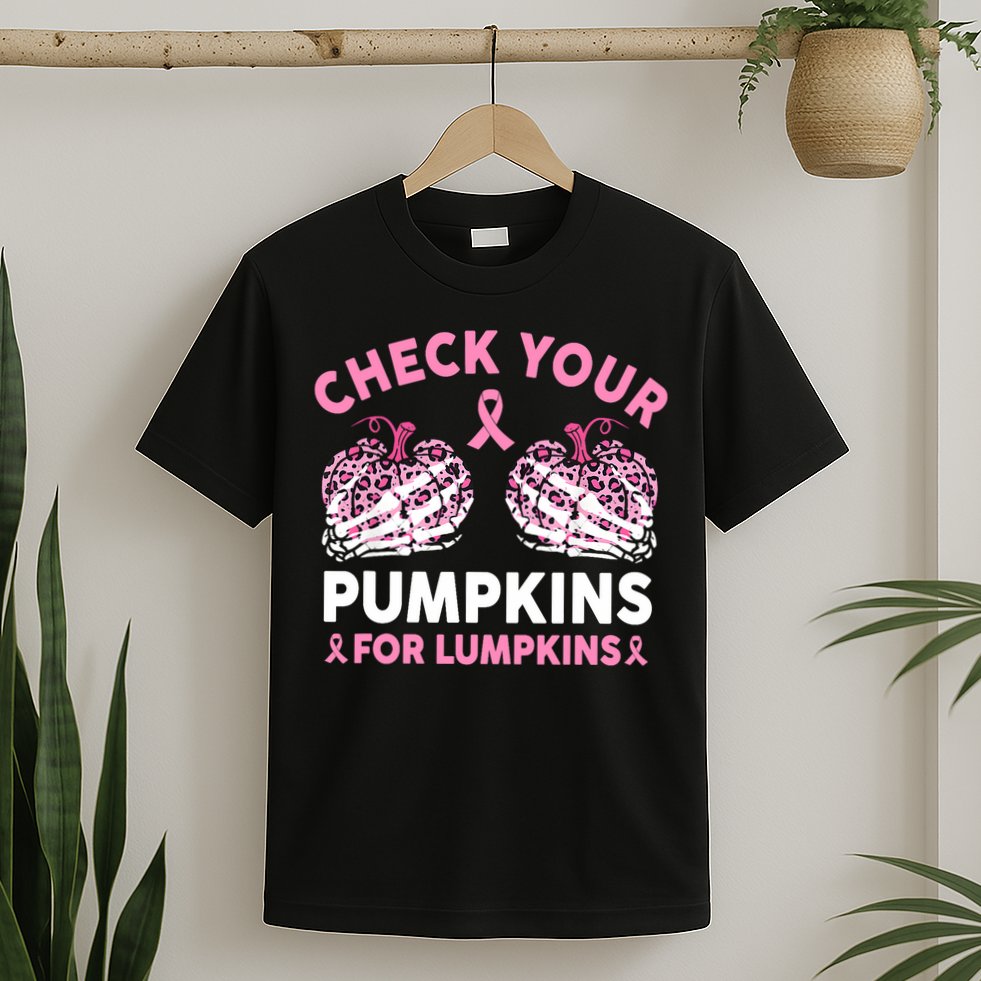Check Your Pumpkins Breast Cancer Awareness Halloween Women T-Shirt
