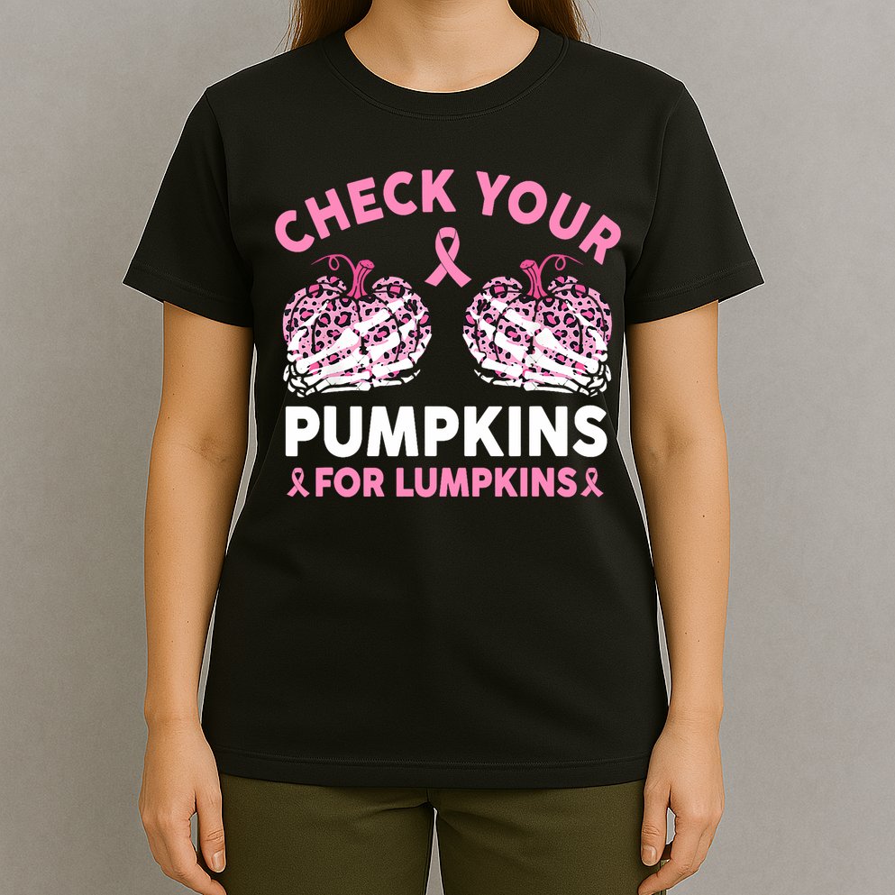 Check Your Pumpkins Breast Cancer Awareness Halloween Women T-Shirt