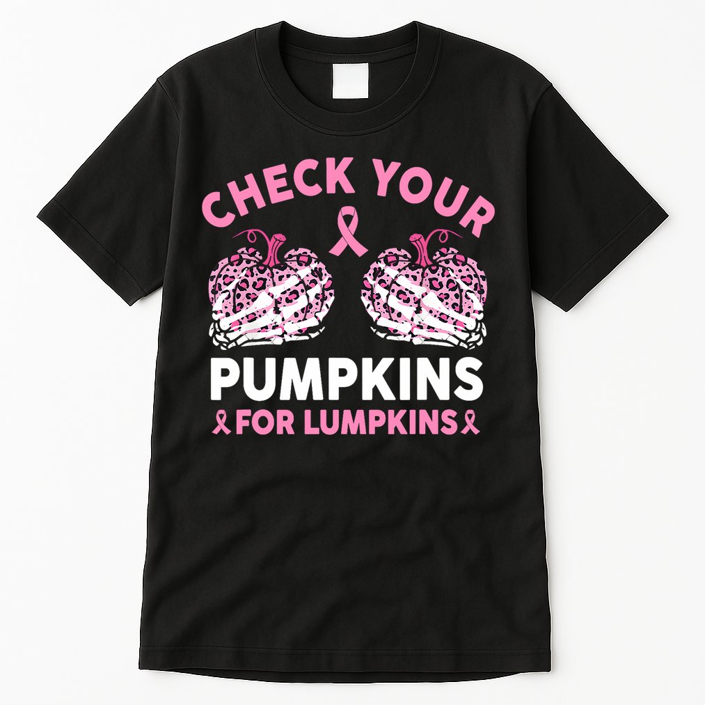Check Your Pumpkins Breast Cancer Awareness Halloween Women Tall T-Shirt