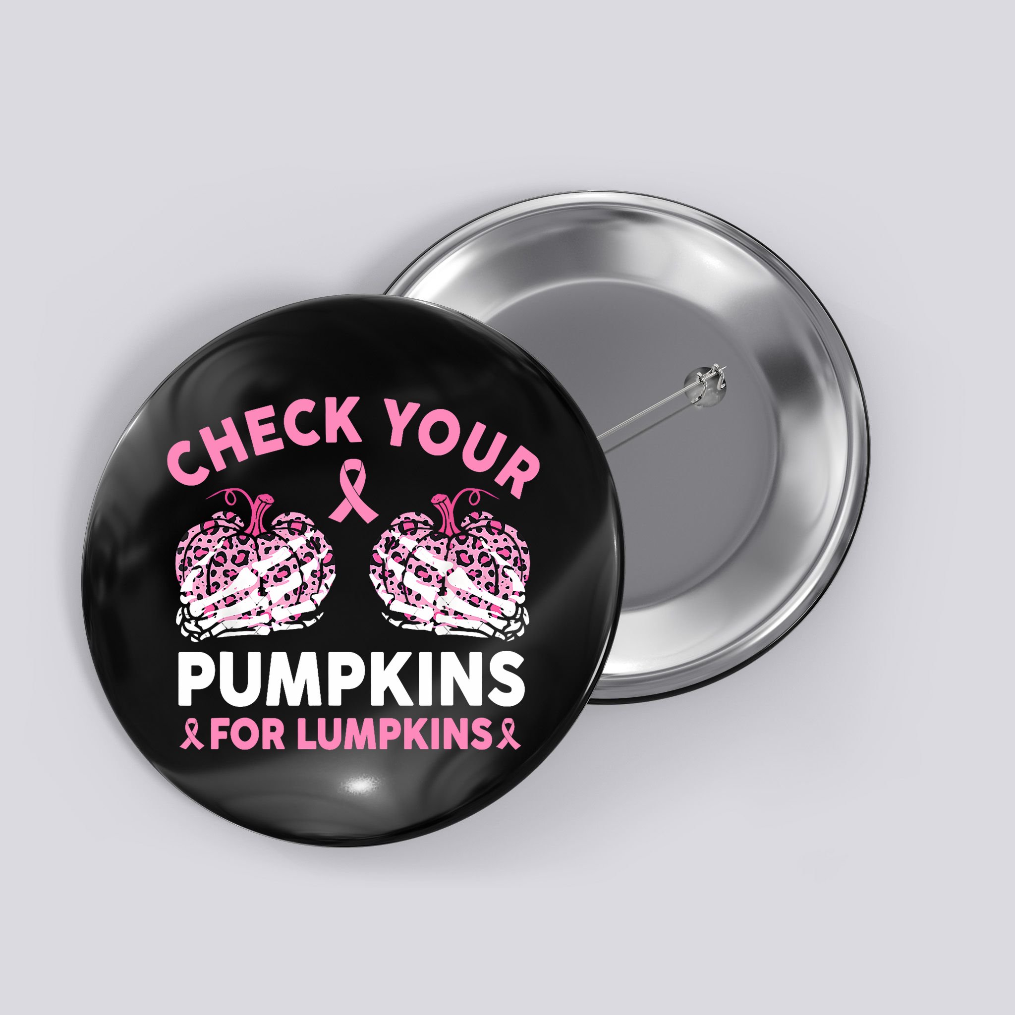 Check Your Pumpkins Breast Cancer Awareness Halloween Women Button