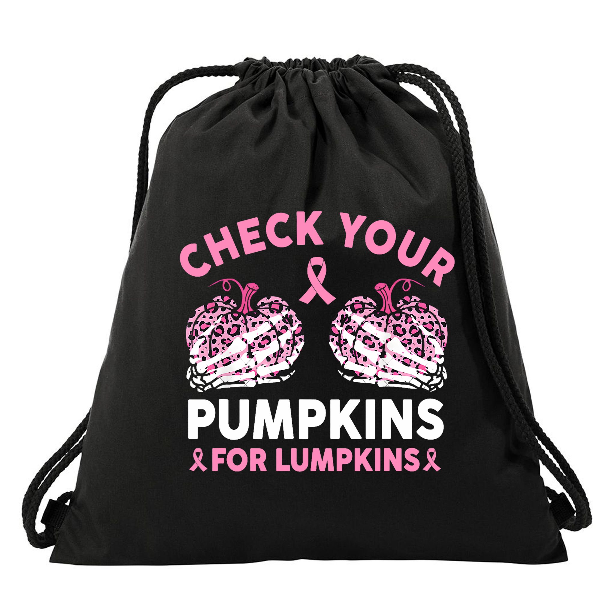 Check Your Pumpkins Breast Cancer Awareness Halloween Women Drawstring Bag