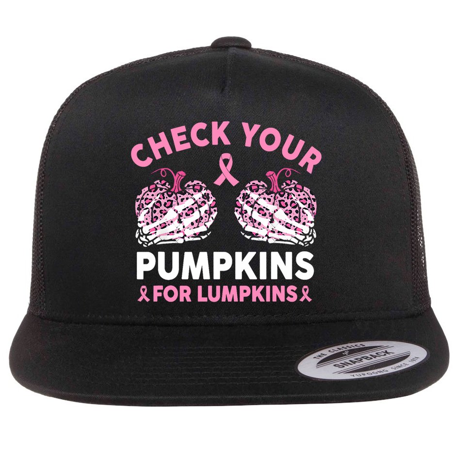 Check Your Pumpkins Breast Cancer Awareness Halloween Women Flat Bill Trucker Hat