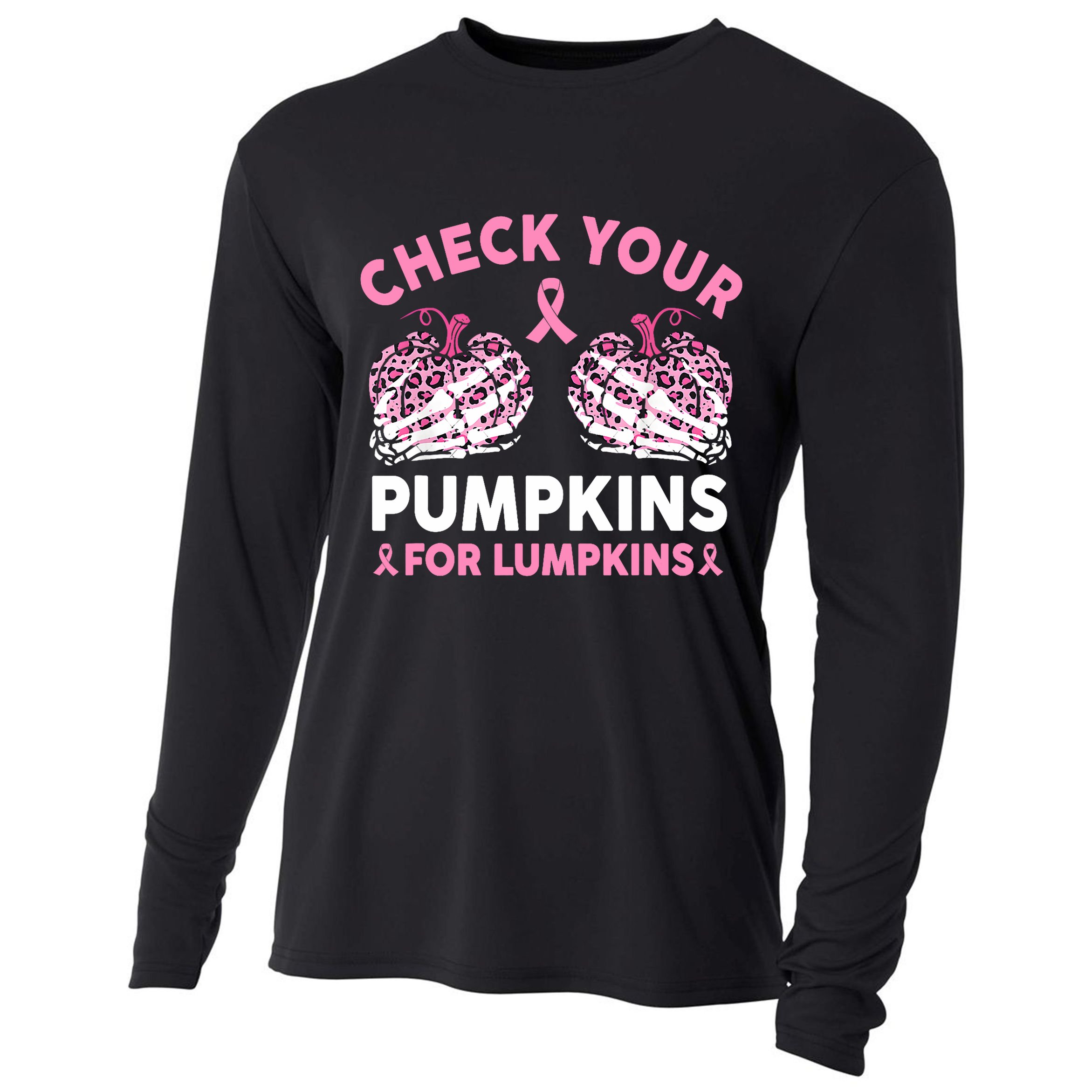 Check Your Pumpkins Breast Cancer Awareness Halloween Women Cooling Performance Long Sleeve Crew