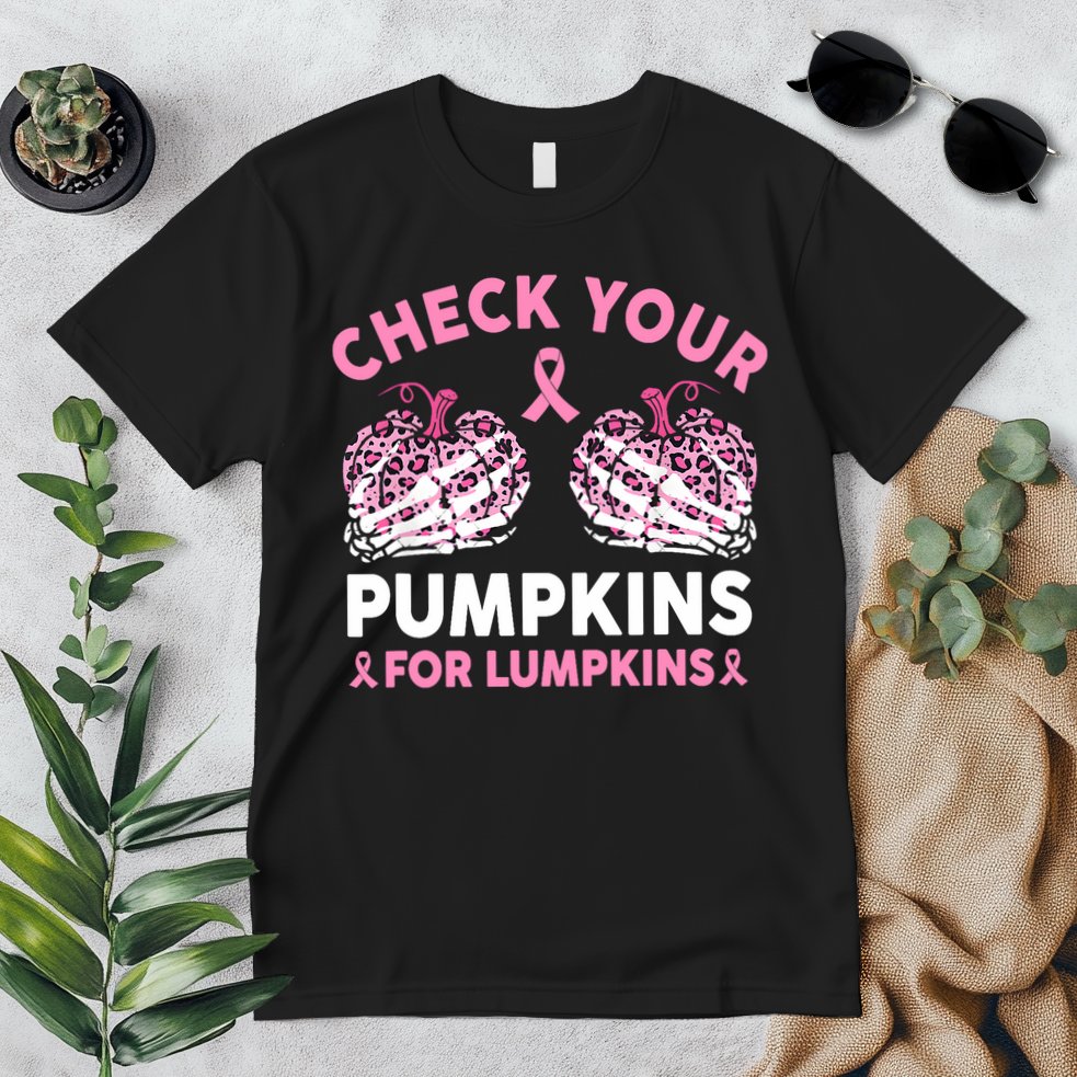 Check Your Pumpkins Breast Cancer Awareness Halloween Women Premium T-Shirt