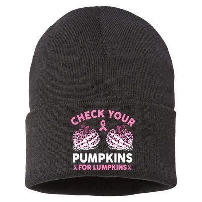 Check Your Pumpkins Breast Cancer Awareness Halloween Women Sustainable Knit Beanie