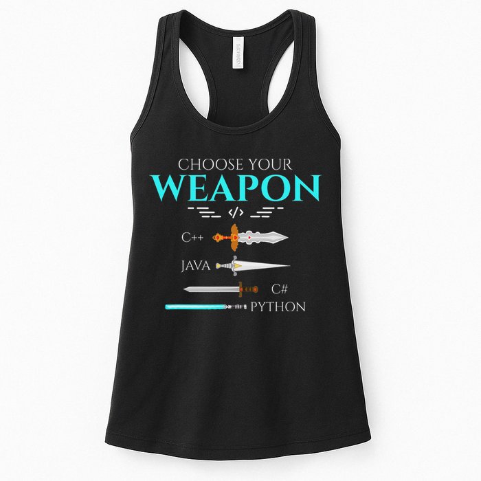 Choose Your Programming Weapon Funny Computer Coding Women's Racerback Tank