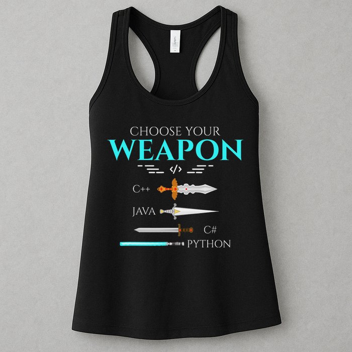 Choose Your Programming Weapon Funny Computer Coding Women's Racerback Tank