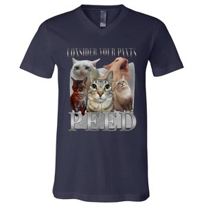 Consider Your Pants Peed Funny Weird Silly Cat Meme V-Neck T-Shirt