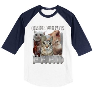 Consider Your Pants Peed Funny Weird Silly Cat Meme Baseball Sleeve Shirt