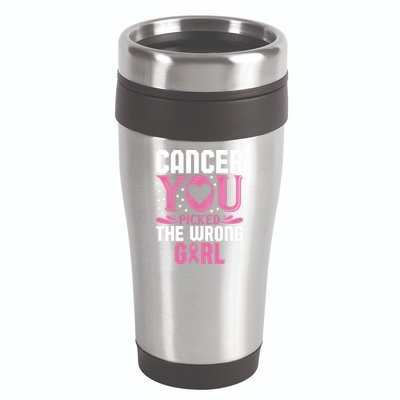 Cancer You Picked The Wrong Girl Breast Cancer Awareness 16oz Travel Tumbler