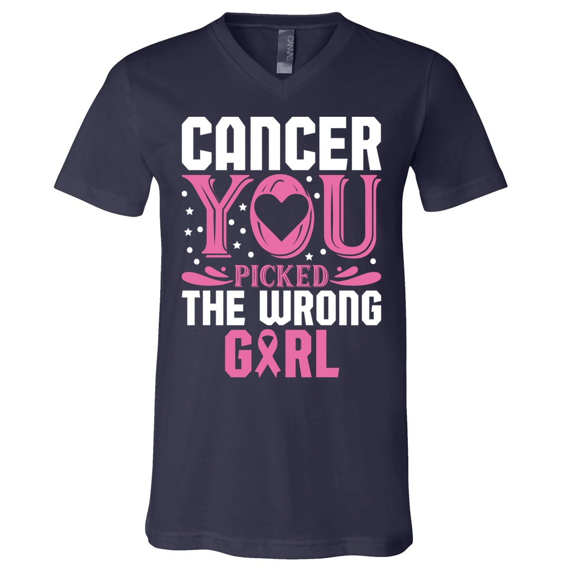 Cancer You Picked The Wrong Girl Breast Cancer Awareness V-Neck T-Shirt