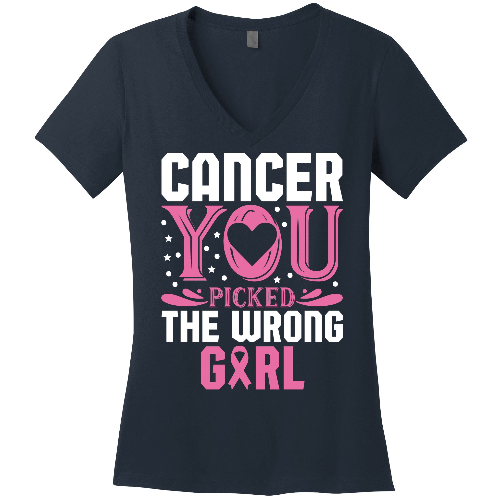 Cancer You Picked The Wrong Girl Breast Cancer Awareness Women's V-Neck T-Shirt
